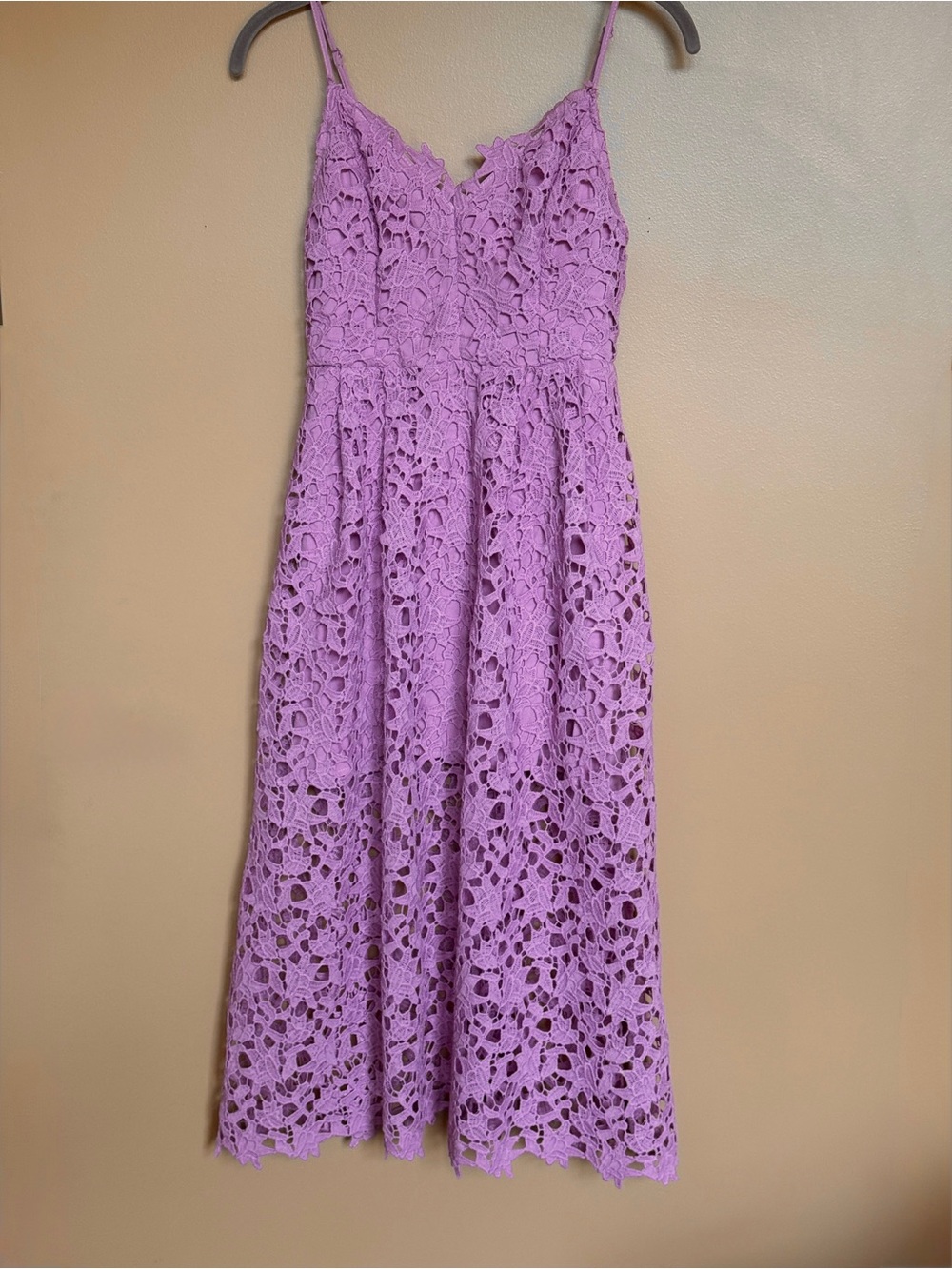 Astr Lilac Crochet Midi Dress with Spaghetti Straps Size Medium